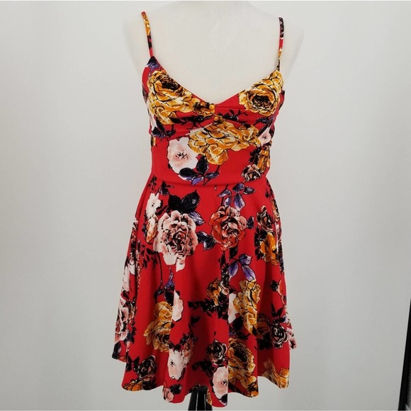 Trixxi Juniors' Floral Lace-Back Fit & Flare Mini Dress Size XL NEW - Picture 2 of 16